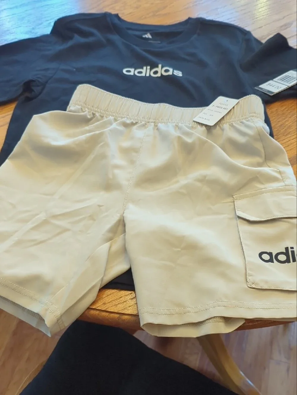 adidas Kids Black Tee with Cream Shorts Matching Set